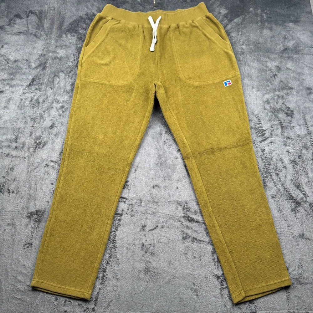 Russell Athletic Vintage Y2K Fleece Sweatpants Mustard Olive Green Mens Large